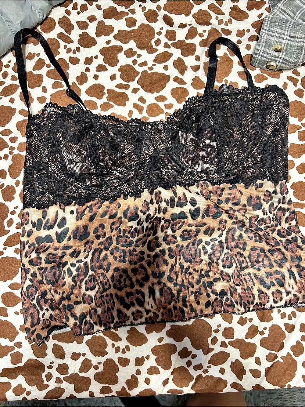 SHEIN Leopard Print Lace Bra Size Large NWT
